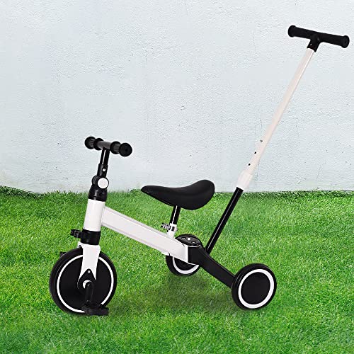 OHMG Kinderkraft Dreirad, mitwachsend, 3-in-1, Laufrad, skalierbar, Fahrrad, Kinderwagen, Skalierbar, Trike Baby, mitwachsendes Baby-Dreirad, mit abnehmbaren Pedalen (Weiß (4 in 1) von OHMG