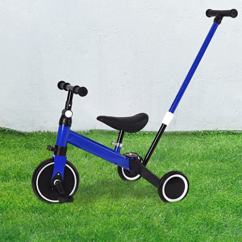 OHMG Kinderkraft Dreirad, mitwachsend, 3-in-1, Laufrad, skalierbar, Fahrrad, Kinderwagen, Skalierbar, Trike Baby, mitwachsendes Baby-Dreirad, mit abnehmbaren Pedalen (blau (4 in 1) von OHMG