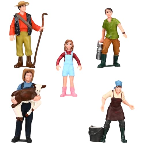 OHPHCALL Bauernhof Figuren Set Realistische Bemalte Modellfiguren Für Layouts Und Miniaturszenen Inkl Mit Kuh Melkerin Schäfer ädchen Rotem Overall Und Junge Mit von OHPHCALL