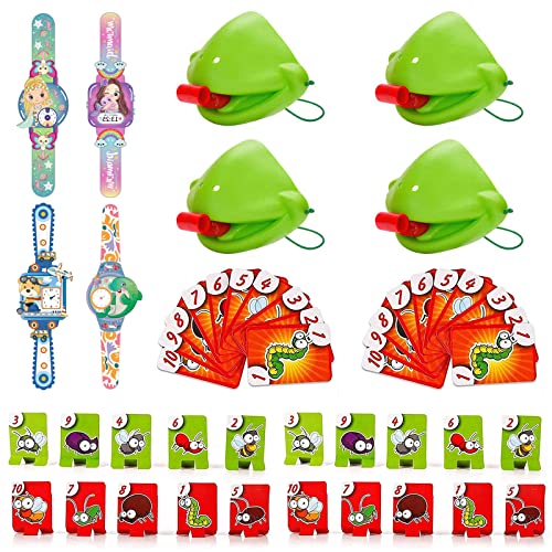 4 Stück Tic Tac Tongue Spiel Frosch Maske Frog Tongue Game Chameleon Spiel Froschspiel Chamäleon Zunge Fangen Käfer Spiel Interaktives Desktop Familie Kartenspiel Erwachsene Kind Mit 50 Zubehör von OHSN