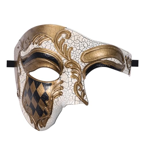 OIDEA Herren Venezianische Masquerade Maske: Gold Vintage Halbemaske für Männer zum Ballfest Party Maskerade Kostüm Phantoms der Oper Feiertagsparty Karnelvalsmaske Kunststoff von OIDEA