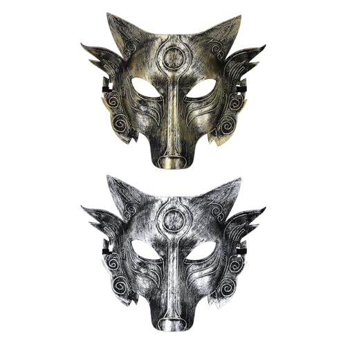 OIDEA Herren Wolf Masquerade Maske: 2 Stück Gold Silber Augenmaske für Männer zum Kosplay Ballfest Party Maskerade Kostüm Halloween Kunststoff Masken Karnelvalsmaske von OIDEA