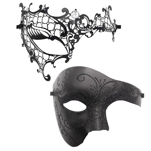 OIDEA Maske Paar Tanzgesicht: 2 Stück Kunststoff Metall Halbmaske Karneval Gesichtsmasken Cosplay Kostüme - Halloween Dekoration Schwarzer Ball von OIDEA