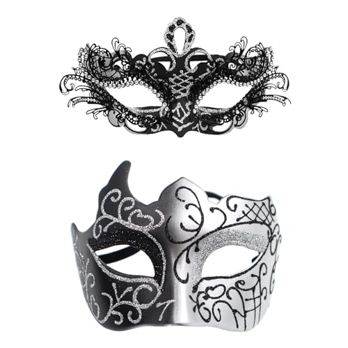 OIDEA Venezianischen Masquerade Maske für Paare: 2 Stück Gold Schwarz Augenmaske für Damen Herren zum Ballfest Party Maskerade Kostüm Halloween Masken Metallmaske Karnelvalsmaske von OIDEA