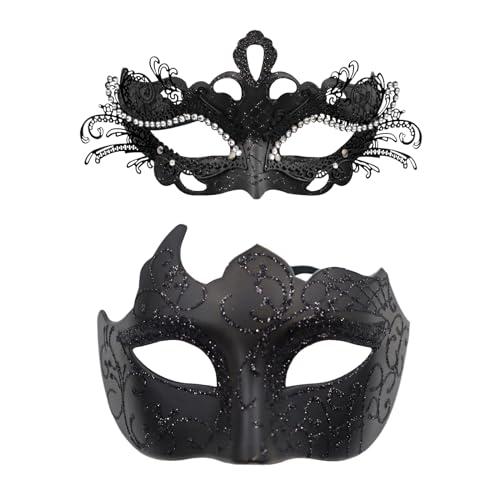 OIDEA Venezianischen Masquerade Maske für Paare: 2 Stück Schwarz Augenmaske für Damen Herren zum Ballfest Party Maskerade Kostüm Halloween Masken Metallmaske Karnelvalsmaske von OIDEA