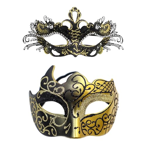 OIDEA Venezianischen Masquerade Maske für Paare: 2 Stück Silberschwarz Augenmaske für Damen Herren zum Ballfest Party Maskerade Kostüm Halloween Masken Metallmaske Karnelvalsmaske von OIDEA