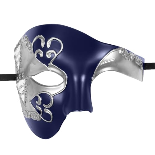 Oidea Halbgesichtsmaskerade Maske für Herren: Vintage Italien Phantom der Oper Maske Halloween Kostüm Abschlussball Party Maske Musicals Konzert Venezianischer Karneval Fasching Maske Blau von OIDEA