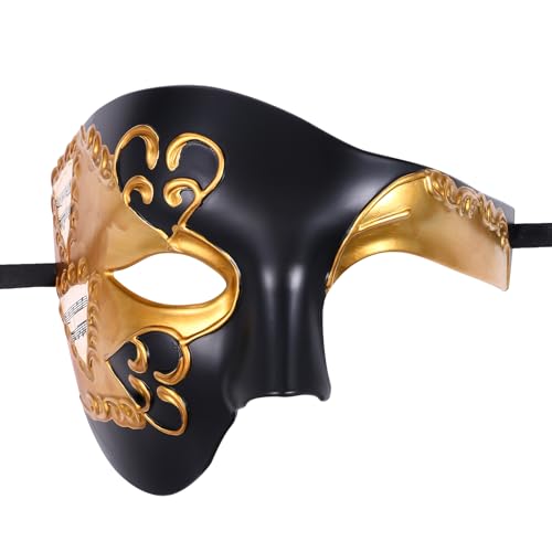 Oidea Halbgesichtsmaskerade Maske für Herren: Vintage Italien Phantom der Oper Maske Halloween Kostüm Abschlussball Party Maske Musicals Konzert Venezianischer Karneval Fasching Maske Gold von OIDEA