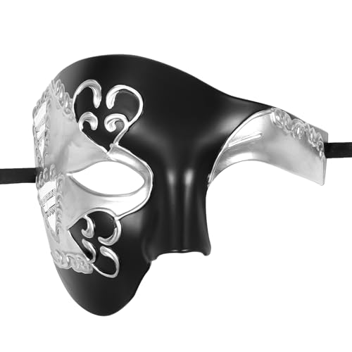 Oidea Halbgesichtsmaskerade Maske für Herren: Vintage Italien Phantom der Oper Maske Halloween Kostüm Abschlussball Party Maske Musicals Konzert Venezianischer Karneval Karneval Maske Schwarz von OIDEA