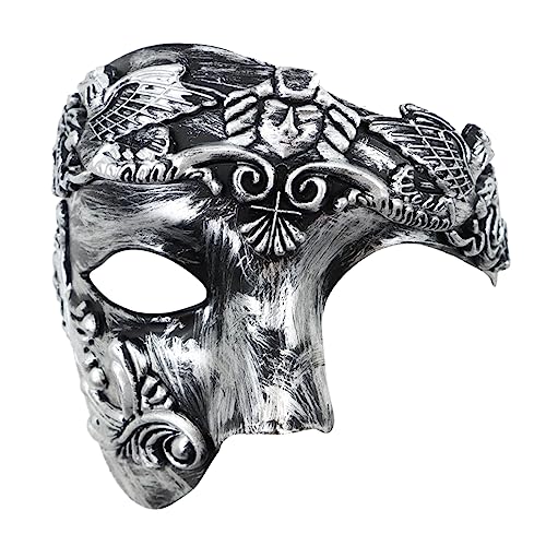 Oidea Maskerade Maske für Herren: Retro Phantom der Oper Maske Vintage Römische Kriegermaske Einäugige Halbgesichtsmaske Abschlussball Kostüm Karneval Venezianische Maske, Silber von OIDEA