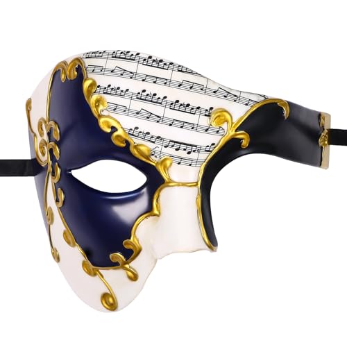 Oidea Maskerade Maske für Herren: Vintage Italien Phantom der Oper Maske Halbgesichtsmaske Halloween Kostüm Abschlussball Party Maske Konzert Venezianischer Karneval Karneval Maske Schwarz Gold von OIDEA