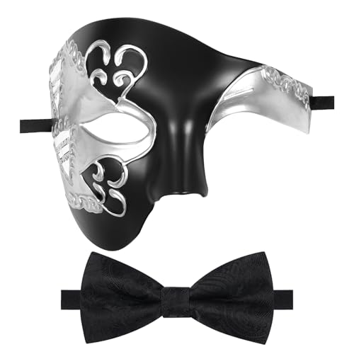 Oidea Maskerade Maske für Herren: Vintage Phantom der Oper Maske Kostüm Prom Half Face Party Maske mit schwarzer Fliege schwarz von OIDEA