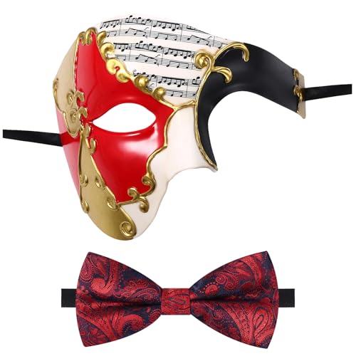 Oidea Maskerade Maske für Männer Phantom der Oper Maske Halloween Party Maske mit roter Fliege von OIDEA