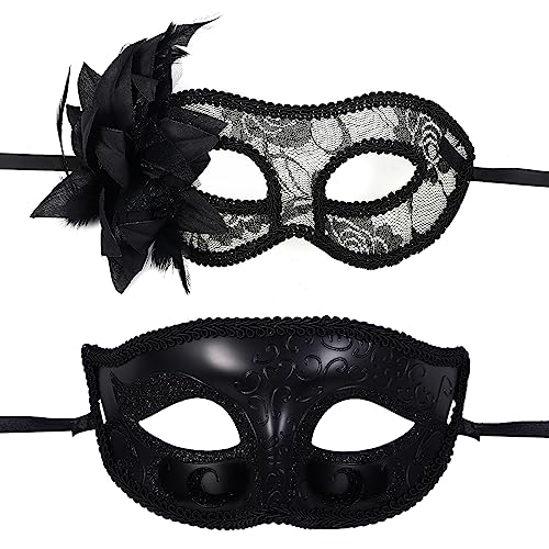 Oidea Maskerade Maske für Paare: Schwarze Spitze Venezianische Maske Karneval Maske für Sie und Ihn Maskerade Masken Set Halloween Party Dekorationen Kostüm Ballmaske für Damen Herren von OIDEA