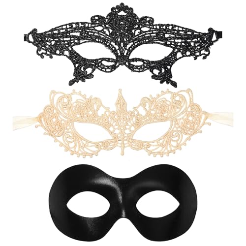 Oidea Paare Maskerade Maske Set:3 Pack Gold Schwarz Spitze Venezianische Karneval Maske Kostüm Ball Ball Cosplay Party Maske für Frauen und Männer von OIDEA