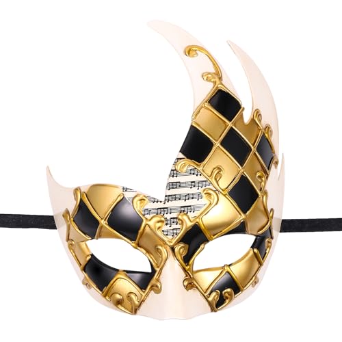 Oidea Retro Maskerade Maske für Herren: Vintage Musical Gitter Venezianische Karneval Maske Halloween Konzert Kostüm Abschlussball Party Halbgesichtsmaske Schwarz von OIDEA