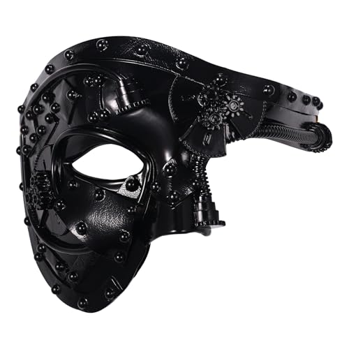 Oidea Steampunk Maskerade Maske für Herren: Vintage Mechanische Cyborg Phantom der Oper Maske Halloween Kostüm Abschlussball Karneval Party Venezianische Karneval Maske Schwarz von OIDEA