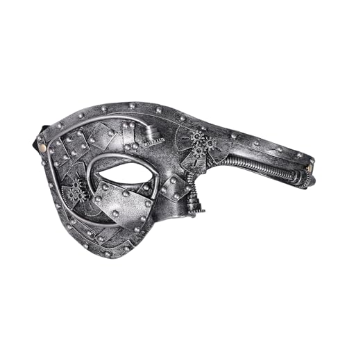 Oidea Steampunk Maskerade Maske für Herren: Vintage Mechanische Cyborg Phantom der Oper Maske Halloween Kostüm Abschlussball Karneval Party Venezianische Karneval Maske Silber von OIDEA