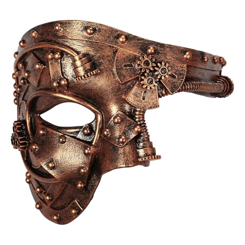 Oidea Steampunk Maskerade Maske für Herren: Vintage Mechanische Cyborg Phantom der Oper Maske Halloween Kostüm Abschlussball Karneval Party Venezianische Karnevalsmaske Gold von OIDEA