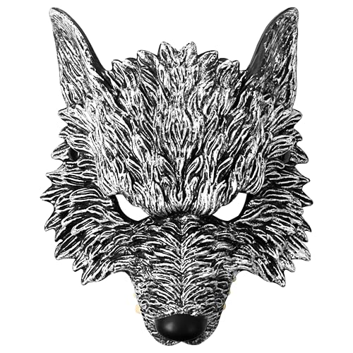 Oidea Uni Wolf Maske: Antik Silber Halbgesicht Werwolf Maske Halloween Party Cosplay Kostüm Tier Maskerade Masken für Männer und Frauen von OIDEA