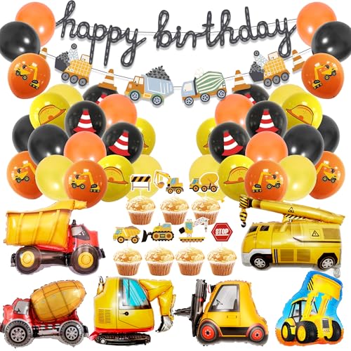 Kinder Bagger Geburtstag Deko Luftballons - 44 Stück Happy Birthday Banner Technisches Fahrzeug Zement Lkw Gabelstapler Bagger Für Dekoration Zum Kindergeburtstag Baustelle Thema Babyparty Dekor von OIODDYY