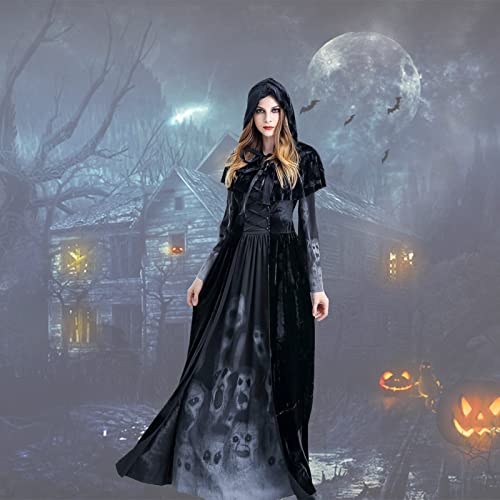 OIOYLEY Damen Hexen Kostüm, Halloween Damen Kleid Kostüm Cosplay Zombie Kostüm Hexe Mit Kapuze Robe, Damen Langarm Vampir Kleid Schwarz Hexen Umhänge Kapuze, Vampir Langes Robe Kostüme für Cosplay (M) von OIOYLEY