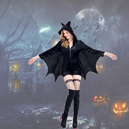 OIOYLEY Damen Schwarz Fledermaus Reißverschluss Hoodie Halloween Kostüm für Erwachsene, Fledermaus Kostüm Damen Faschingskostüme, Halloween Fledermaus Kostüm Damen Halloween Kostüm Cosplay Kostüm von OIOYLEY