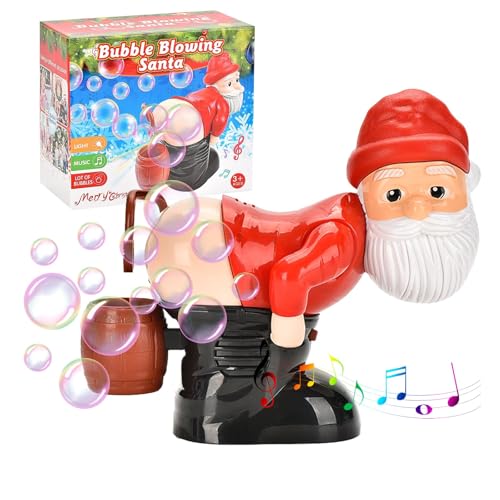 OKESYO Santa Claus Bubble Fart Blower mit Lichtern und Musik Christmas Santa Claus Bubble Blower Santa Bubble Blowing Machine Weihnachtsmann Seifenblasenmaschine für Weihnachten Geschenke (Rot) von OKESYO