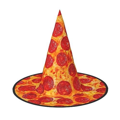 OKFSTY 3D Pizza Pepperoni Halloween Hexenhüte Frauen Kostüm Zubehör Cosplay Party Erwachsene breite Krempe Spitzhut 3 Stück von OKFSTY