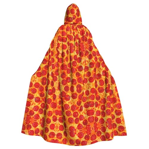 OKFSTY 3D Pizza Pepperoni Unisex-Umhang mit Kapuze, volle Länge, Halloween, Weihnachten, Kostüm, Party, Umhang von OKFSTY