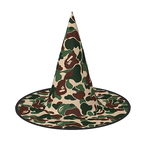 OKFSTY Aniaml Halloween-Hexenhut, Camouflage, Grün, für Damen, Kostüm, Zubehör, Cosplay, Party, Erwachsene, breite Krempe, spitzer Hut, 3 Stück von OKFSTY