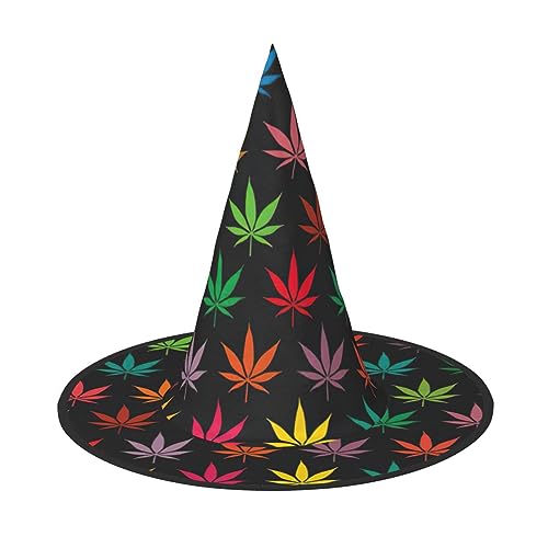 OKFSTY Bunte Cannabisblätter, Halloween-Hexenhüte, Frauenkostüm, Zubehör, Cosplay, Party, Erwachsene, breite Krempe, spitzer Hut, 3 Stück von OKFSTY