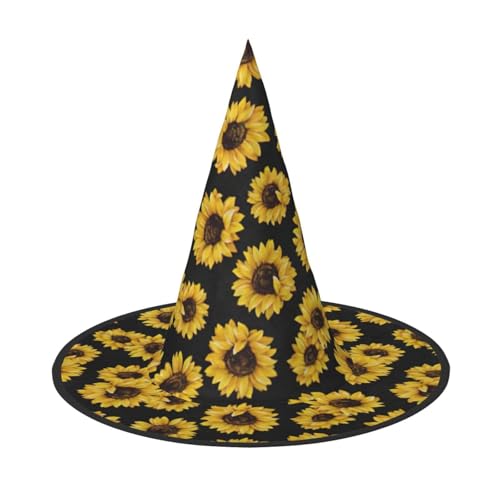 OKFSTY Goldene Sonnenblumen, Halloween, Hexenhüte, Damenkostüm, Zubehör, Cosplay, Party, Erwachsene, breite Krempe, spitzer Hut, 3 Stück von OKFSTY