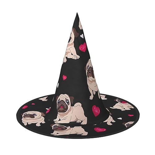 OKFSTY Niedlicher Mops, Halloween-Hexenhut, Frauenkostüm, Zubehör, Cosplay, Party, Erwachsene, breite Krempe, spitzer Hut, 3 Stück von OKFSTY