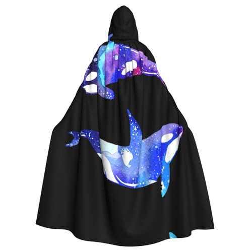 OKFSTY Orca Killer Whale Unisex-Erwachsenen-Umhang mit Kapuze, volle Länge, Halloween, Weihnachten, Kostüm, Party-Umhang von OKFSTY