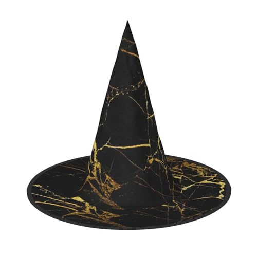 OKFSTY Schwarzer und goldener Hintergrund, Halloween-Hexenhüte, Frauenkostüm, Zubehör, Cosplay, Party, Erwachsene, breite Krempe, spitzer Hut, 3 Stück von OKFSTY