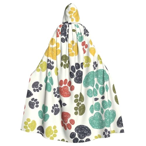 OKFSTY Süßer bunter Hundepfotenabdruck für Erwachsene, Halloween, großer Kapuzenumhang, 140 cm Länge, geeignet für Maskerade-Kostüme, Comic-Con OKFSTY Süßer bunter Hundepfotenabdruck für Erwachsene, Halloween, großer Kapuzenumhang, 140 cm Länge, geeignet für Maskerade-Kostüme, Comic-Con von OKFSTY