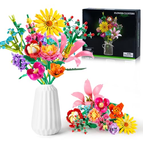 756 Stück Blumenstrauß Block Set - 11 Arten von Block Blumen, botanische Serie Handwerk Set, geeignet für Home Office Dekoration, Valentinstag oder Muttertag für Mädchen, Keine Vase von OKKIDY