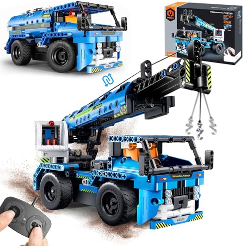 OKKIDY Ferngesteuertes Kran-LKW-Bauspielzeug, 2-in-1 Tech STEM Engineering Bausteine Set für 6 7 8 9 10 11 12+ Jahre alte Jungen Mädchen, Baukran LKW Geburtstagsgeschenke für Kinder von OKKIDY