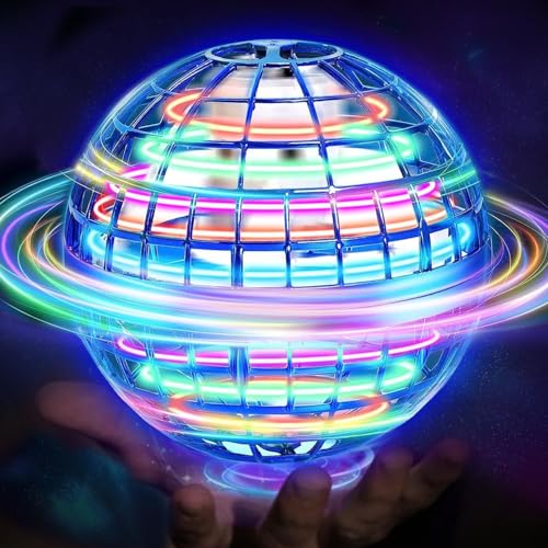 OKKIDY Fliegender Ball, Hover Ball Fliegende Kugel Handgesteuerte Drohne für Kinder Boomerang mit 360° Drehbaren RGB-Lichtern, Geschenk Spielzeug für Kinder Jungen Mädchen Erwachsene Indoor Outdoor von OKKIDY