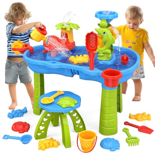 OKKIDY Wasserspieltisch Kinder Outdoor, GroßEr Wasserspielzeug Kinder Outdoor Mit 15 Teiligem ZubehöRset, Wassertisch Kinder Outdoor FüR Strandspielzeug Garten Hinterhof, FüR Kinder ab 3 Jahren von OKKIDY