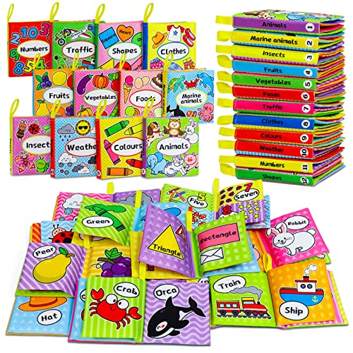 OKOOKO 12 Stück Stoffbuch für Babys, Baby Pädagogisches Spielzeug, Baby Soft Tuchbuch, Früherziehung Spielzeug, Waschbar Anti Tear Crinkle Badebuch, Early Learning Lernspielzeug von OKOOKO