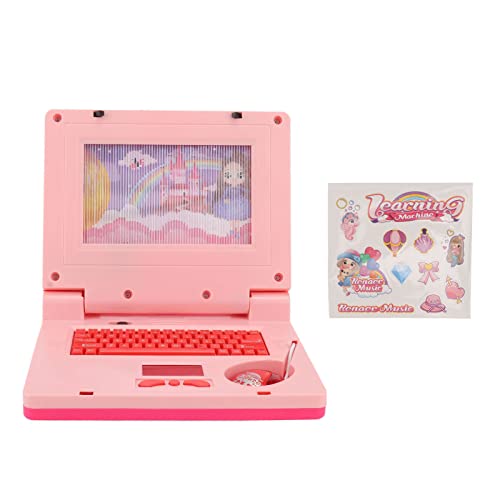 Lernlaptop für Kinder, Lernlaptop mit LED-Musik und 20 Lernaktivitäten und 30 Musikstücken und Rätseln, Computer zur Simulation der kognitiven Entwicklung für und Mädchen (Rosa nicht einziehbare Maus) von OKOVO