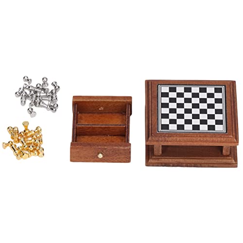 OKOVO Miniature Chess Set,1:12 Doll House Exquisite Mini Chess Set with Wooden Storage Drawer for Home Decoration von OKOVO