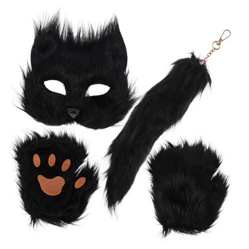 OKUMEYR 1 Satz Fuchs-masken-set Maske Für Cosplay Tier Cosplay Pelziger Pelziger Fuchsschwanz Aus Kunstfell Halloween-maske Fuchs Cosplay Pelziger Stoff Black von OKUMEYR