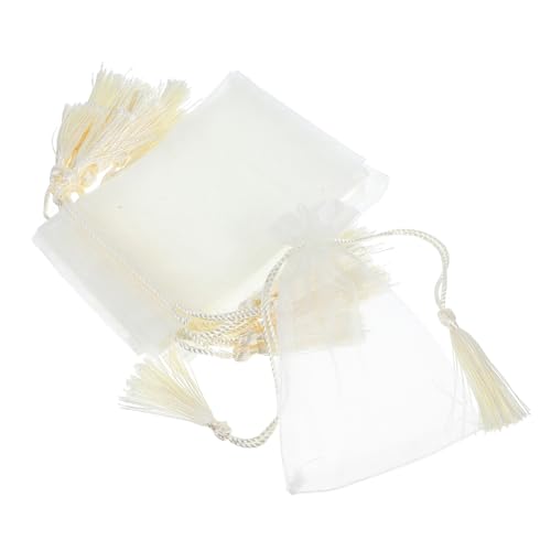 OKUMEYR 10 Stk Geschenkbeutel mit Quaste und Kordelzug Organzabeutel leer transparente Organzabeutel Partygeschenktüten Schmuckbeutel Sachet Beutel Geldsäcke Beutel mit Kordelzug Beige von OKUMEYR