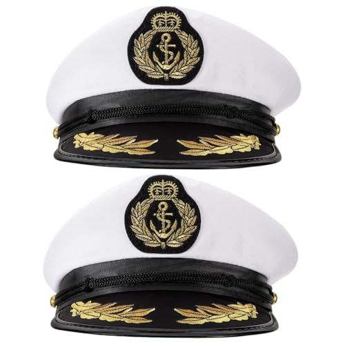 OKUMEYR 2 Stk Matrosenhut matrosenmützen white cap Marinehut Piratenhut Kapitänsmütze -Matrosen-Hüte Nautisches Kostüm Mini Matrosenmütze Korkhut Marine Kostümmütze Admiral Hut Weiß von OKUMEYR