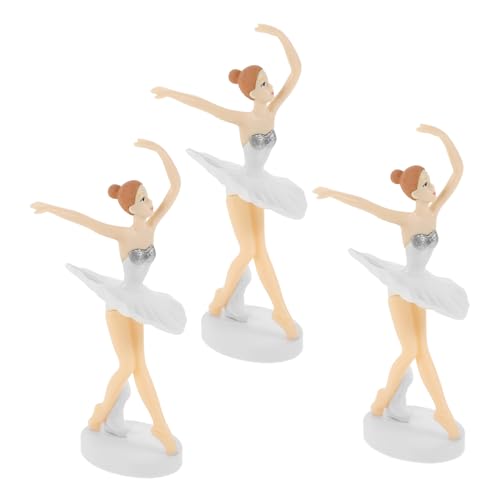 OKUMEYR 3st Kuchendekoration Miniatur-mädchenfigur Tortendekorationen Kunst Skulptur Dekor Hochzeitstortenaufsätze Statue Einer Balletttänzerin Schreibtisch-ornament-skulpturen Pvc Weiß von OKUMEYR