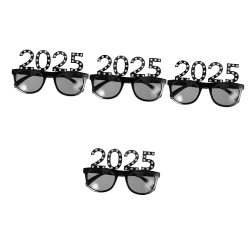 OKUMEYR 4 Stück 2025 2025 Brille Lustige Brille Neue Jahr Brille Verkleidung Brille Zahl Brille Silvester Brille Partybrille Partydekorationen für das neue Jahr Party-Requisiten Stk Black von OKUMEYR