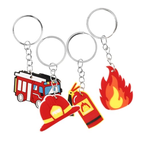 OKUMEYR 4 Stück Feuer Schlüsselanhänger Taschenanhänger Kleiner Schlüsselanhänger Feuerwehrmann Schlüsselanhänger Metall Feuerwehrmann Schlüsselanhänger Gepäckanhänger Hängende von OKUMEYR